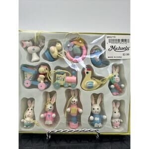 Vintage Wood Easter Ornaments Set 14 Spring Hand Painted